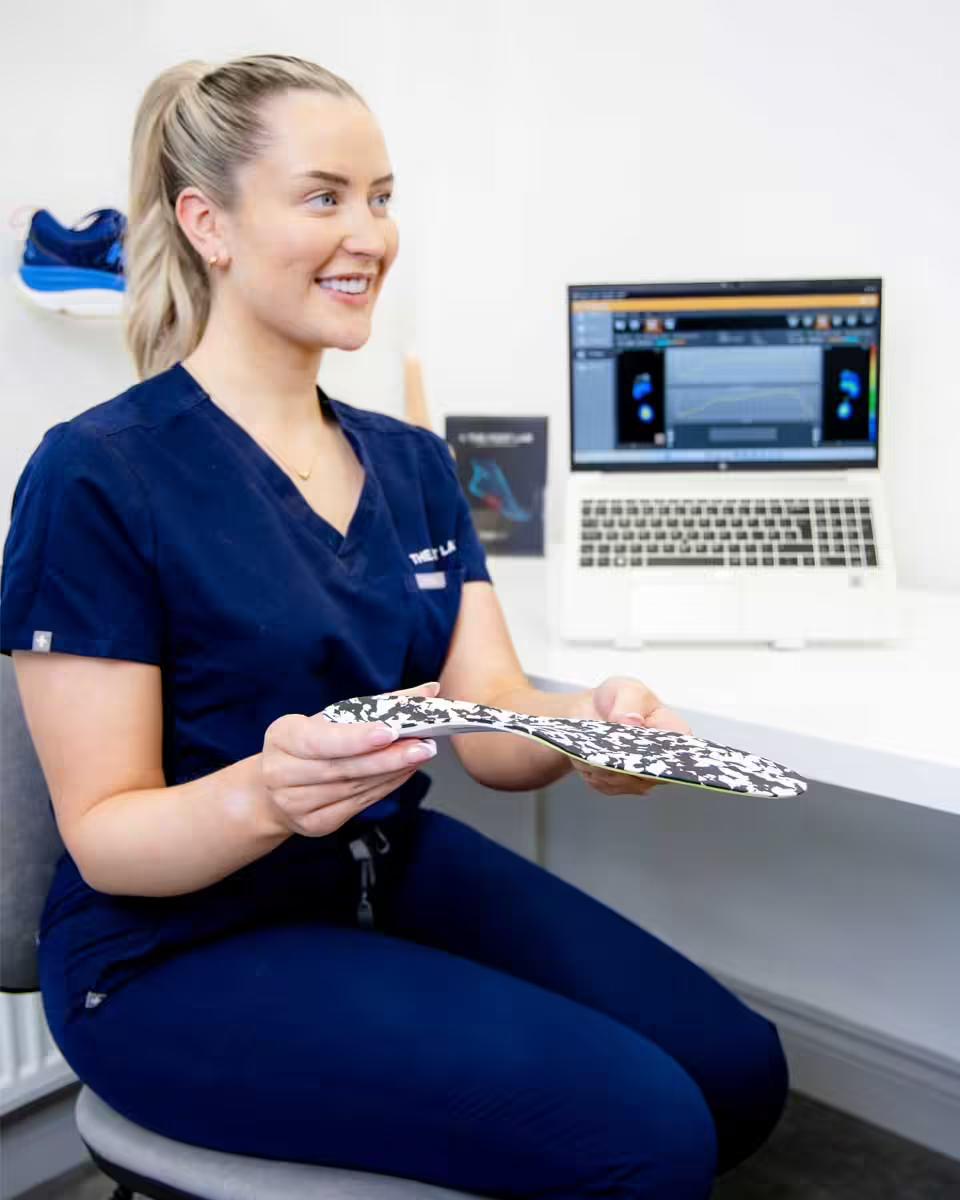 Custom orthotics fitting at The Foot Lab podiatry clinic in Glossop, North West
